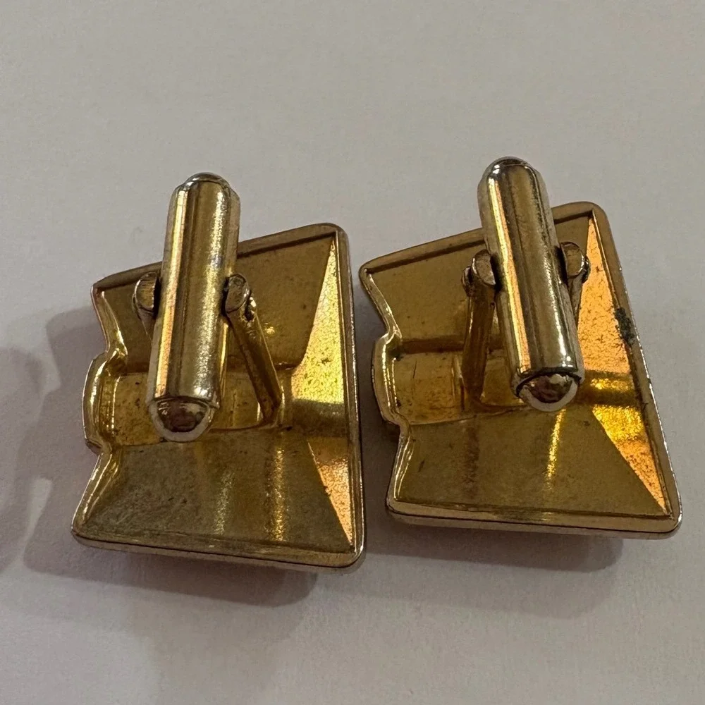 1970s Vtg Hanson‎ Gold Tone Cufflinks Textured Geometric Vintage Mens Jewelry